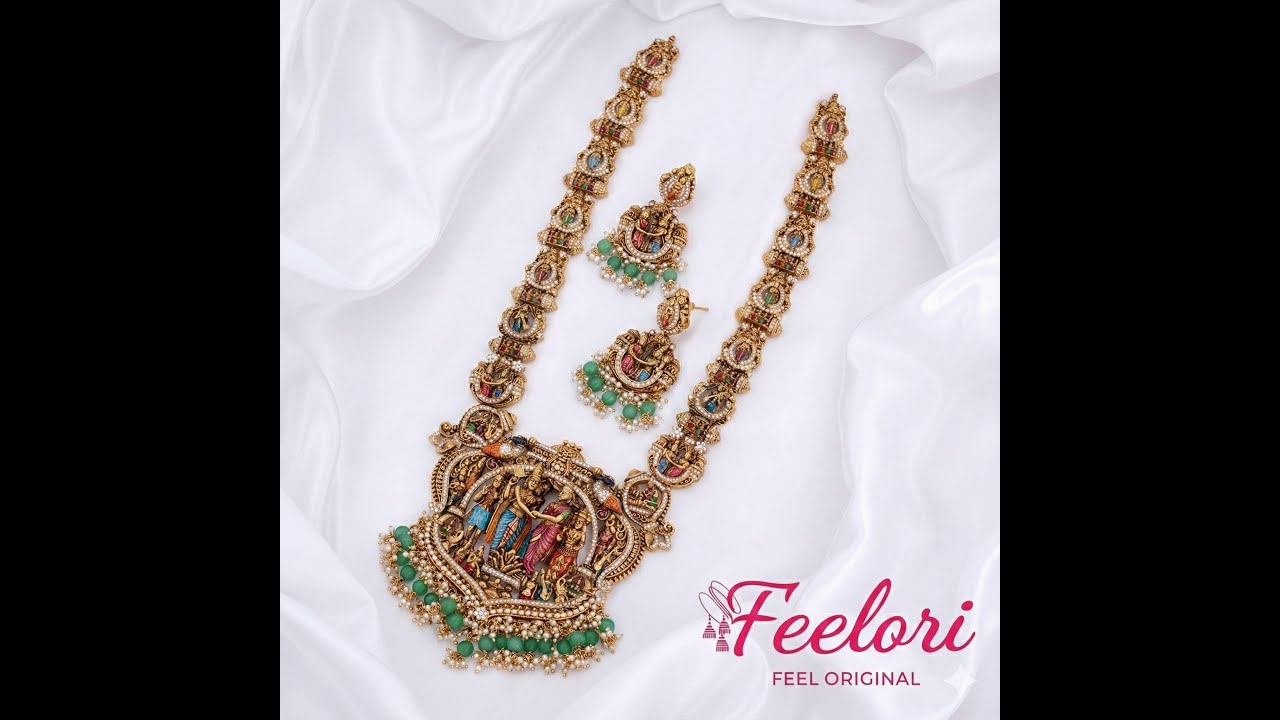Meenakari Antique Temple Jewelry Necklace Set #FeelOri #MeenakariJewellery #IndianFashion #kalyanam