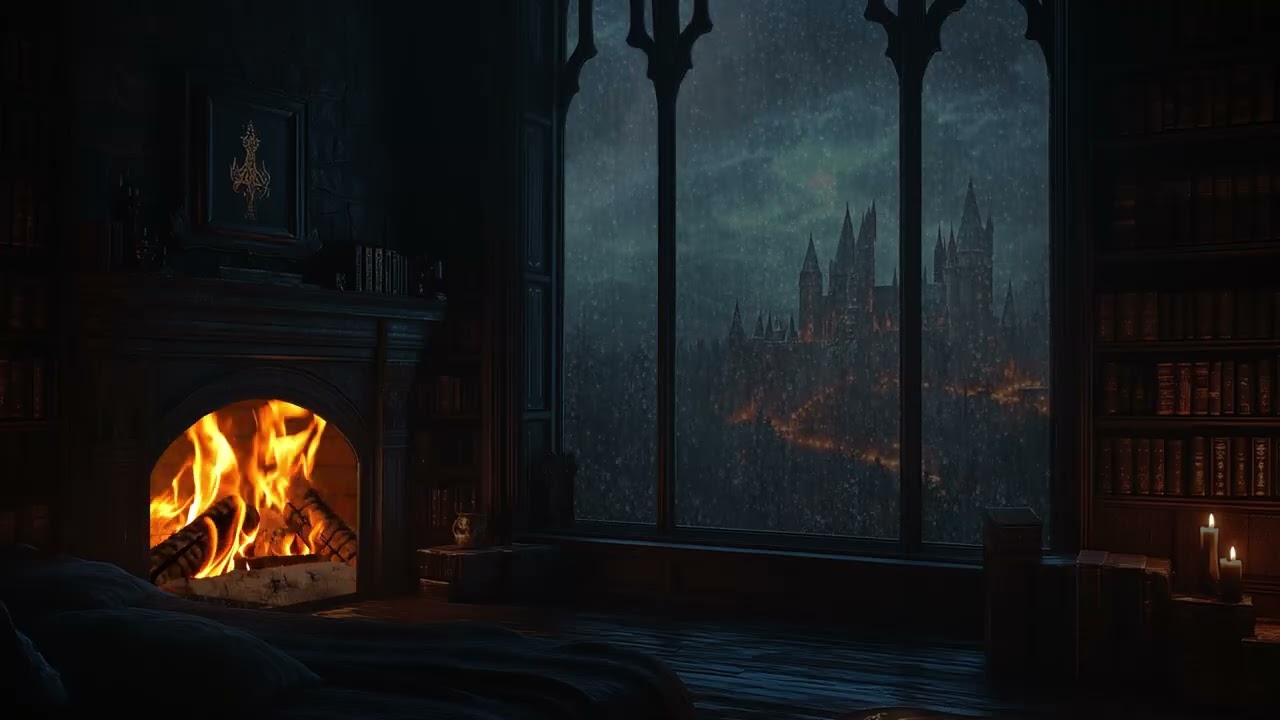 Foggy Rain Around the Forgotten Castle | Candlelit Bedroom with Fireplace Warmth | Dreamy Night Rest