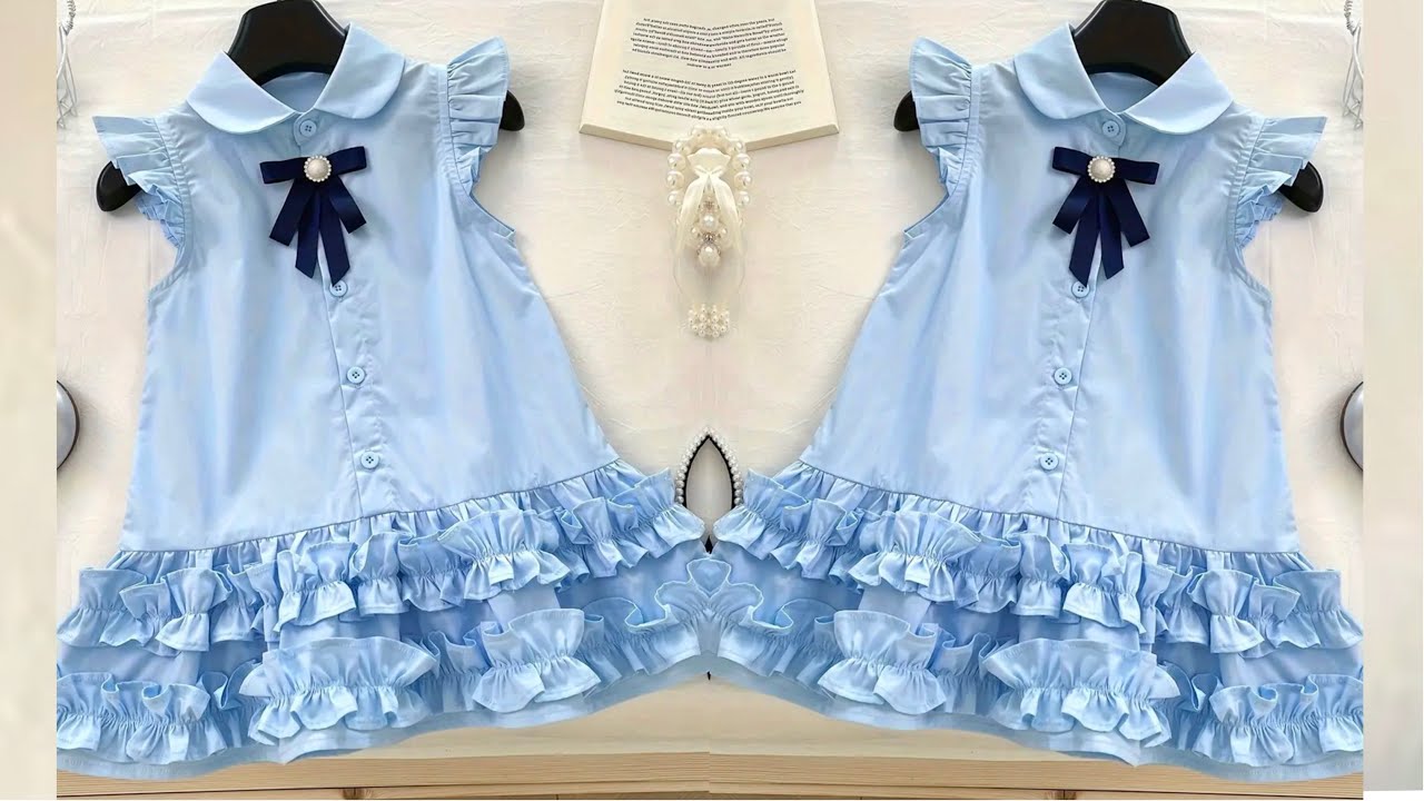 Stylish Baby Girl Frock Cutting & Stitching | DIY Dress with Ruffles & Collar Design