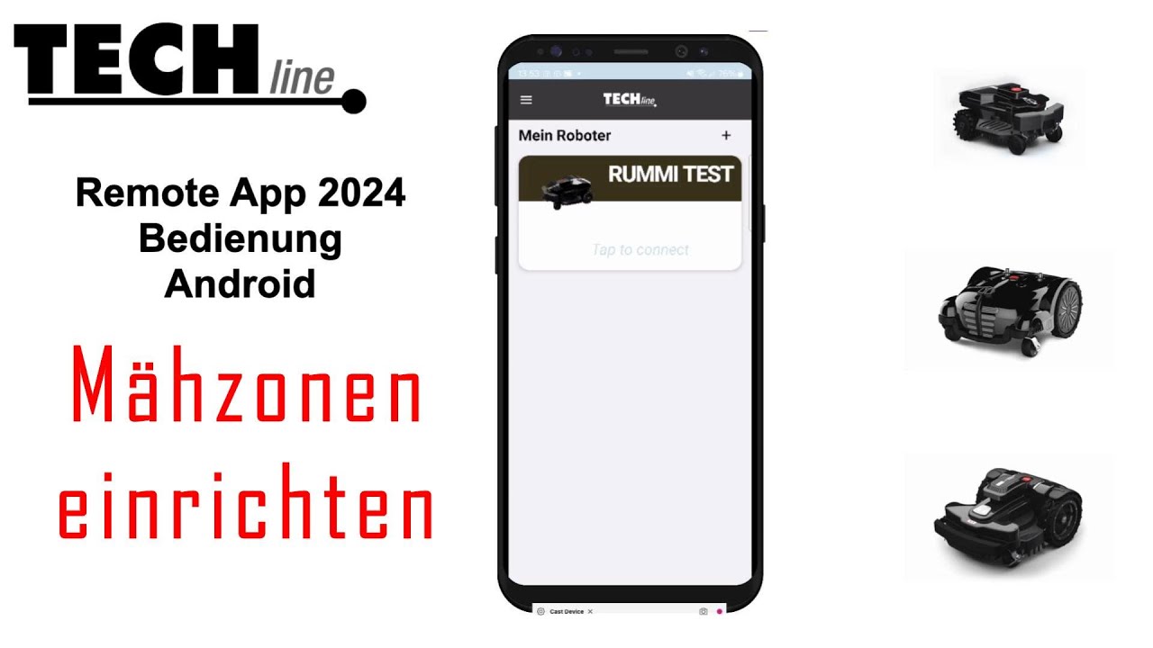 Tech M&auml;hroboter Remote App Android 2024 Einstellung der M&auml;hzonen eines Roboters vornehmen