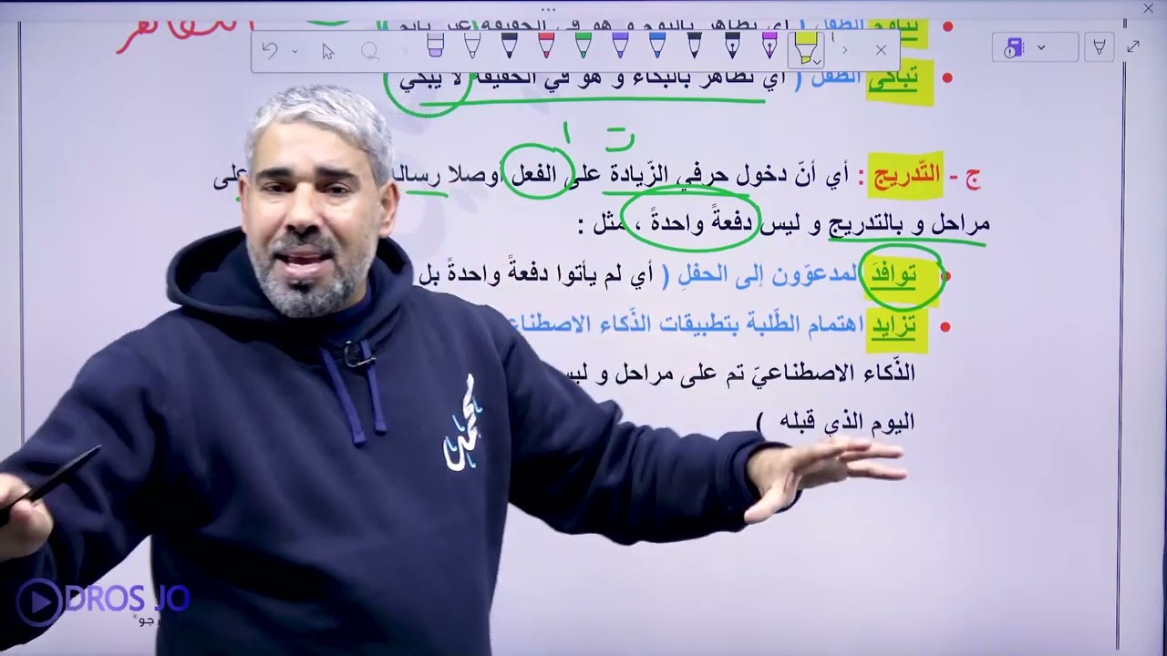 معاني الزيادة في الأفعال المزيدة بحرفين  ( الحصة الثالثة عربي تخصص فصل ٢ جيل ٢٠٠٨ ) 
