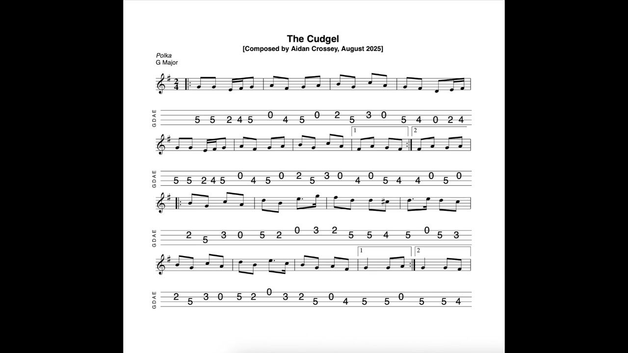 The Cudgel - a polka in G Major composed, tabbed for mandolin and played by Aidan Crossey