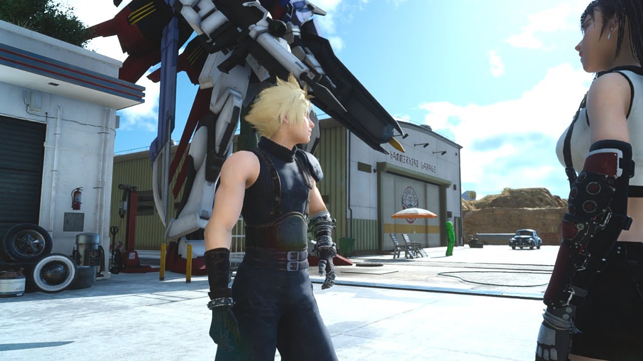 Cloud Zack Tifa And Vincent Push A Car Feat. A Giant Robot Final Fantasy XV Mod