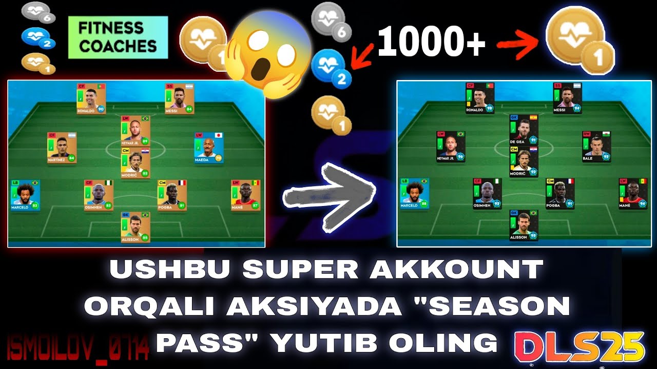 DLS24 FULL FITNESS ACCOUT🔥🔥 DLS AKSIYA 🤯🤯 RONALDO 98, MARSELO, MESSI, NEYMAR, BALE, POGBA, MANE..