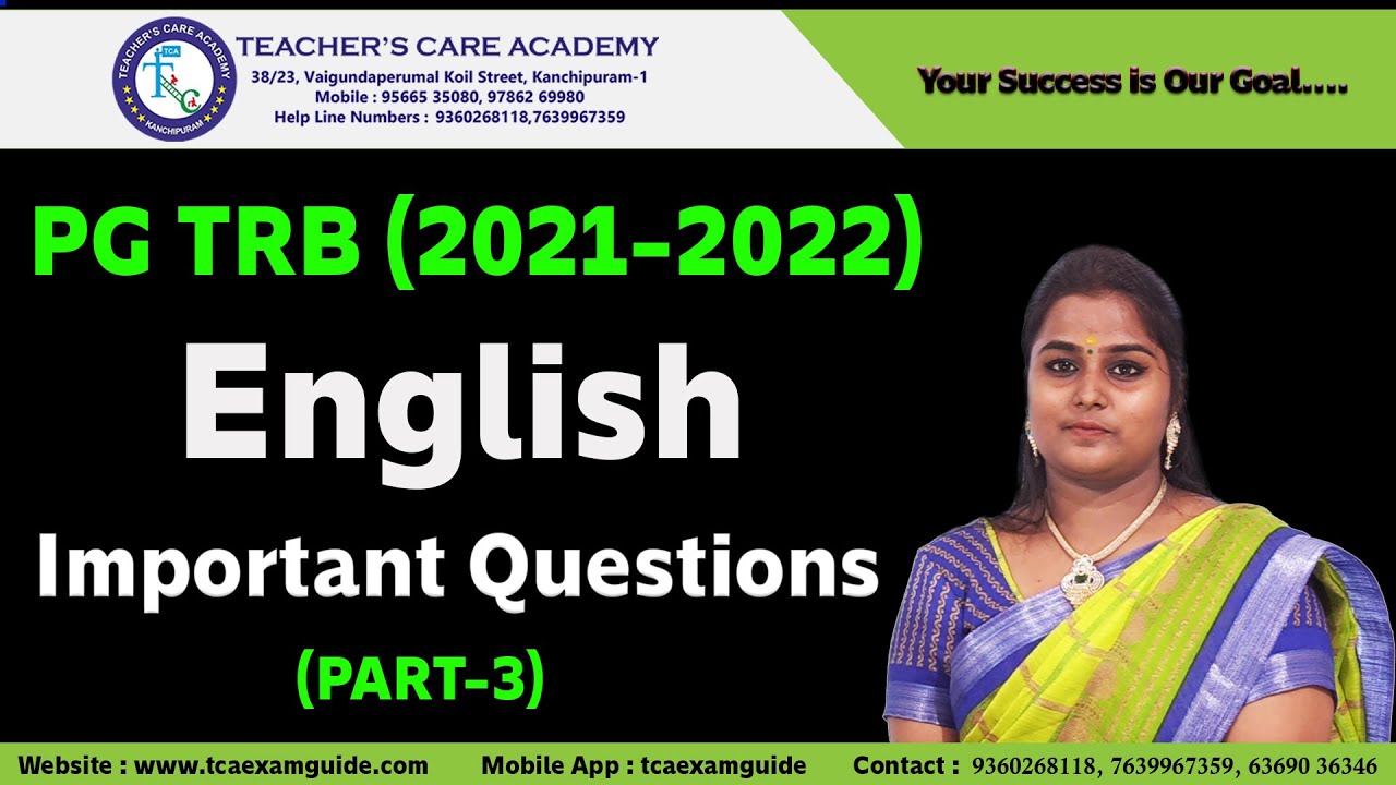 PG TRB (2021-2022) : English (Important Questions - Part 3)