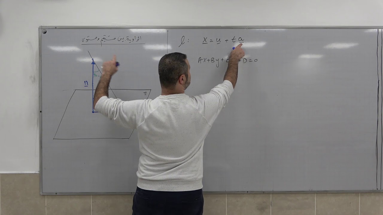 المتجه الجبري 44 - ايجاد الزاوية المحصورة بين مستقيم ومستوى