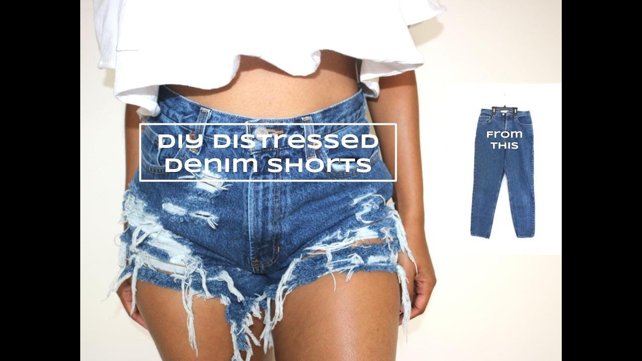 DIY [Refashion] High Waist Distressed Denim Shorts