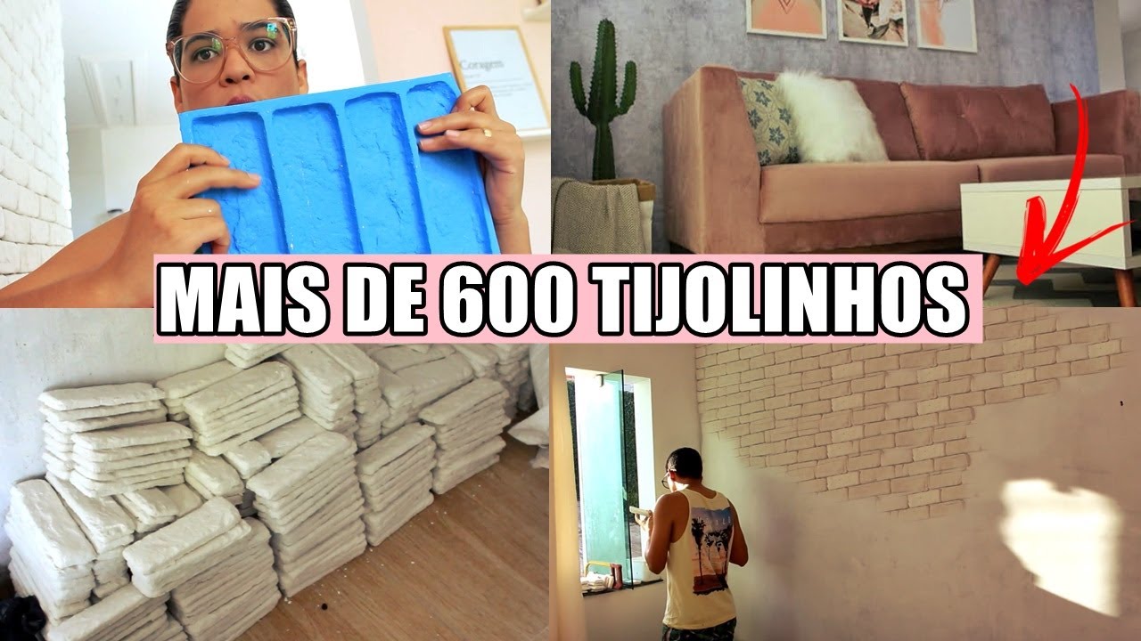 FIZ TIJOLINHOS DE GESSO E COLOQUEI NA SALA ROSA ! COMO FAZER TIJOLINHOS DE GESSO EM CASA