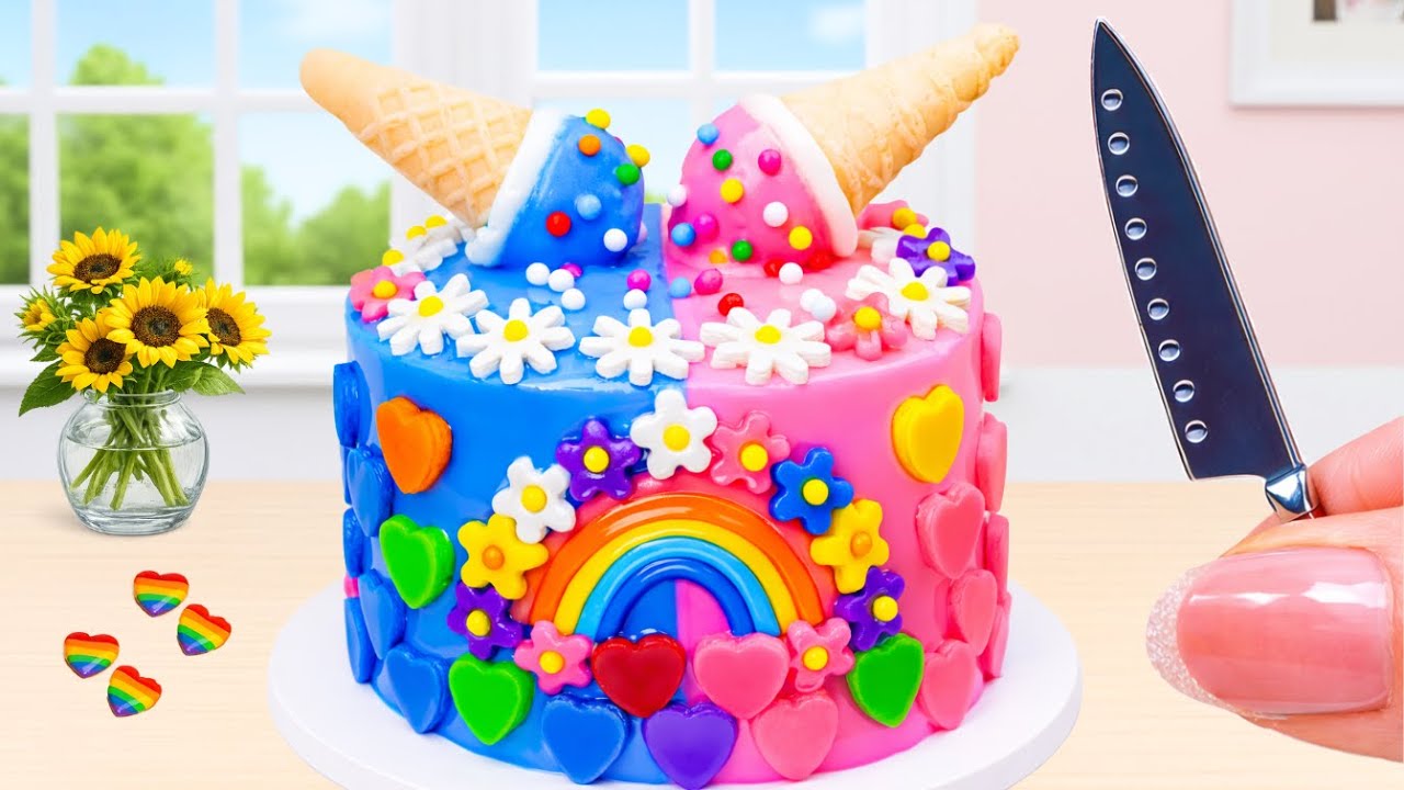 Yummy Mini Rainbow Ice Cream Cake 🌈🍦 Satisfying Mini Cake Decorating & Cutting | Tiny Cakes World
