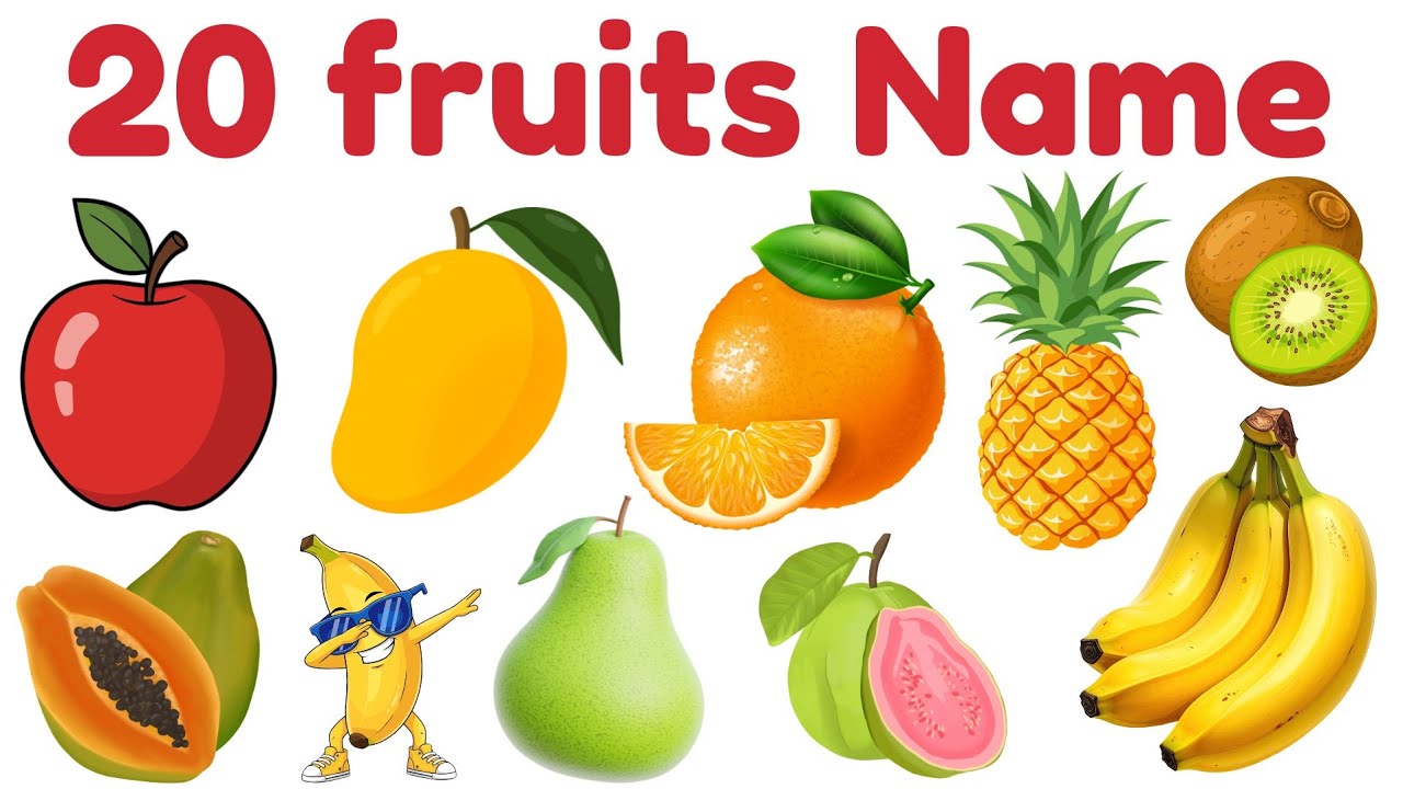 20 फलो के नाम | Fruits Name for kids | Learn Fruits Name in English and Hindi | kids Education
