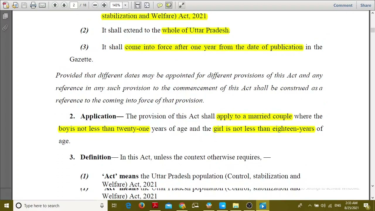 UP POPULATION LAW