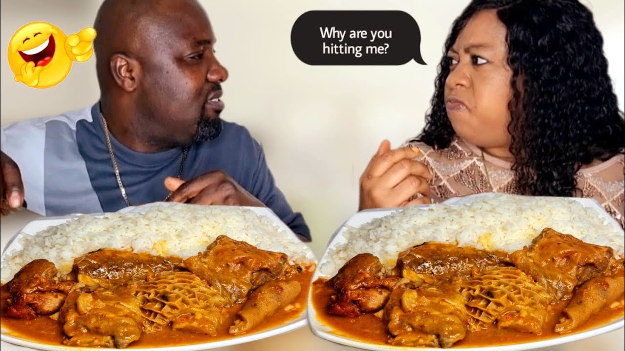 HITTING PRANK ON MY WIFE|AFRICAN FOOD MUKBANG| WHITE AND PEANUT SOUP|
