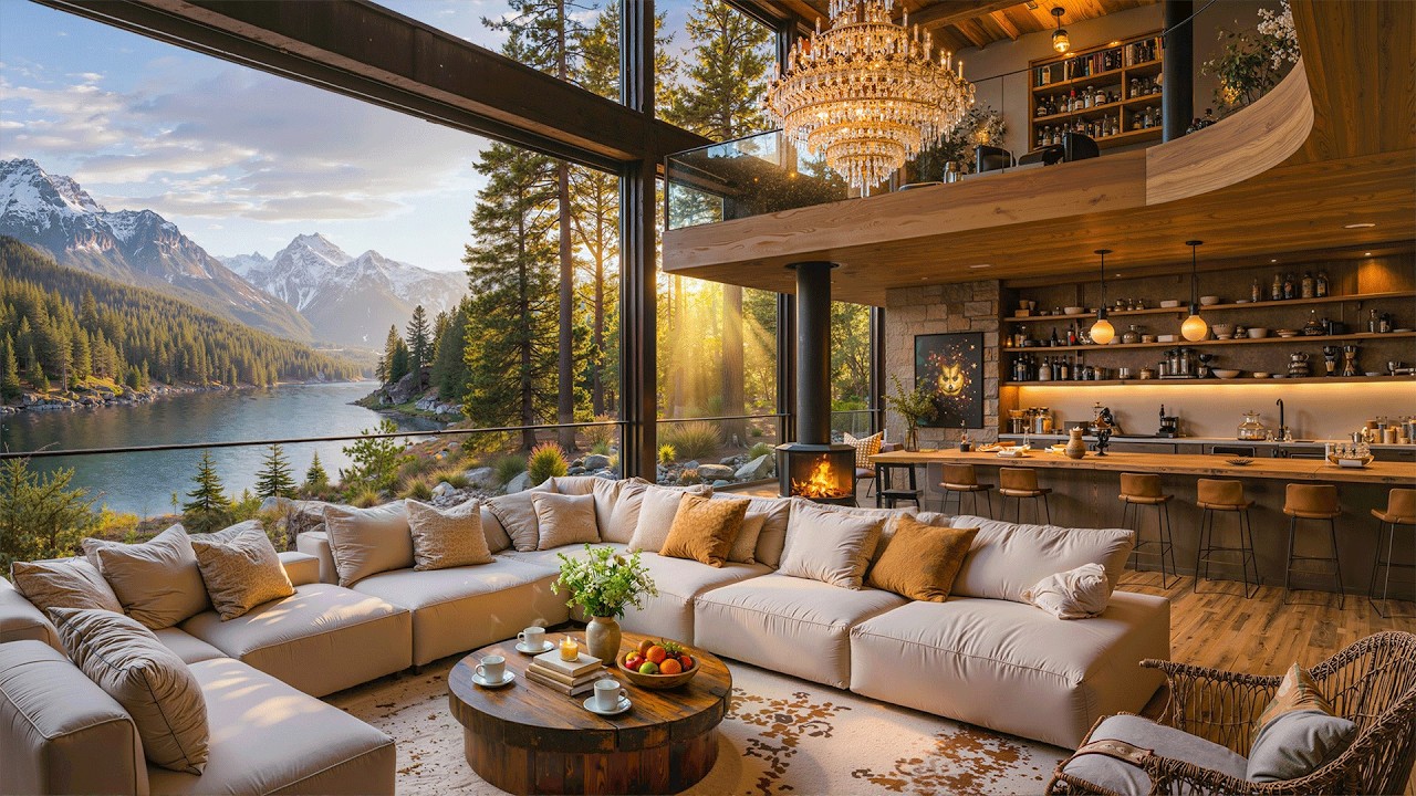 Soft Morning Jazz | Peaceful Jazz Music in Lakeside Living Room Ambience & Nature Sounds for Relax