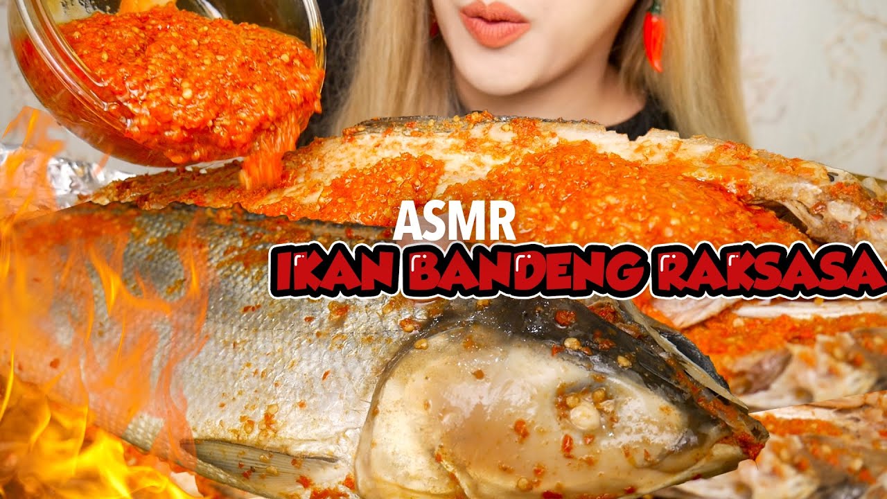 ASMR IKAN BANDENG BAKAR RAKSASA MANDI BIJI CABE | ASMR Indonesia