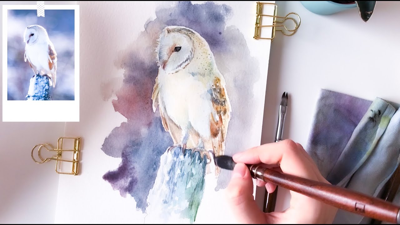 Creating a Beautiful Watercolor Painting of a Barn Owl: Time-Lapse