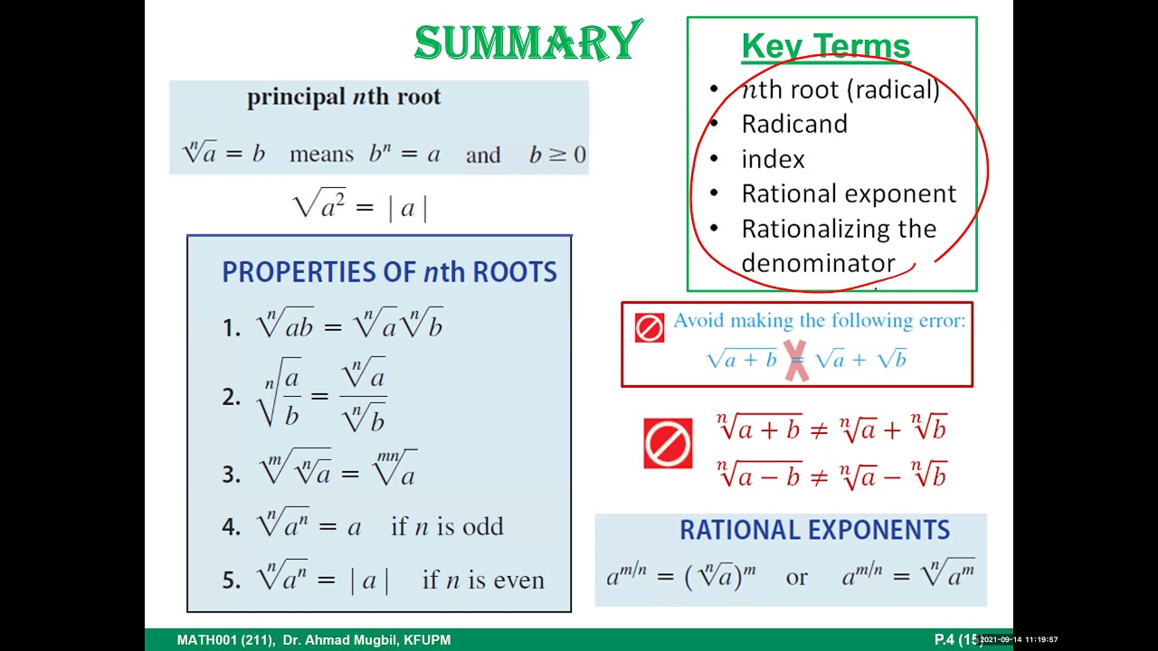 MATH001 P.4 (2) Rational Exponents and Radicals