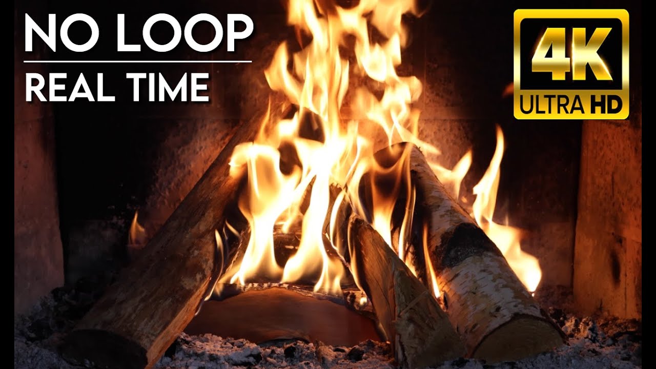 🔥 Fireplace. No Loop [4K UHD]  Real Time & Real Sounds for your Sleep or Relaxation