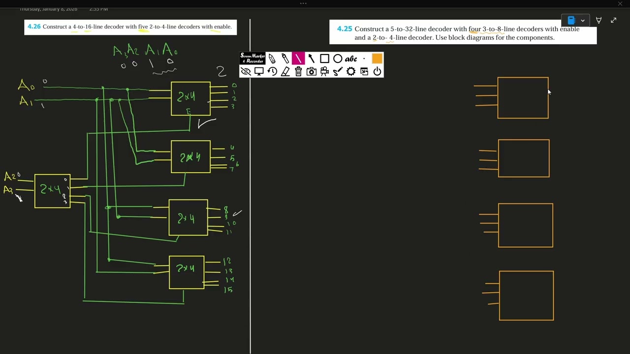 Construct a 5-to-32-line decoder and Construct a 4-to-16-line decoder.