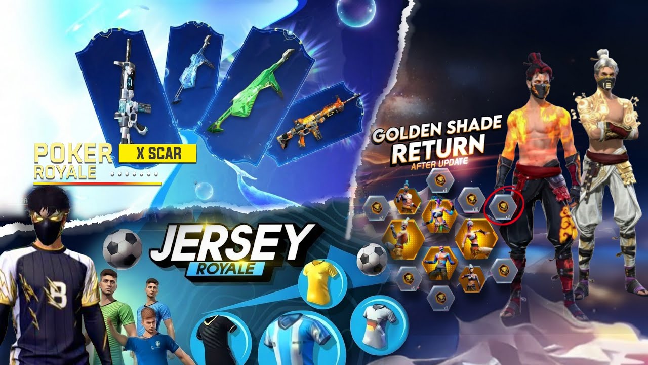 POCKER MP40 RETURN FF, JERSEY ROYALE EVENT, NEXT RING EVENT, FF NEW EVENT, FREE FIRE NEW EVENT