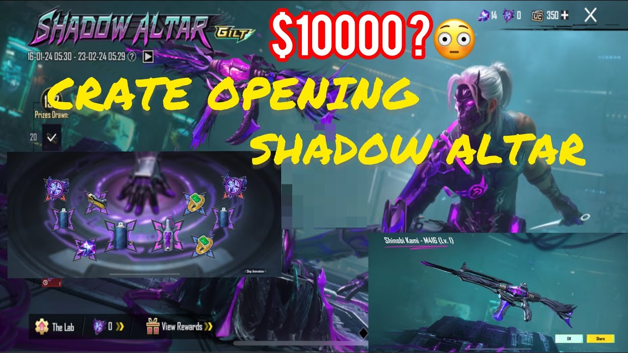 Shadow altar create opening | Shinobi kami m416 crate opening | $10000 uc luck #crateopening #bgmi