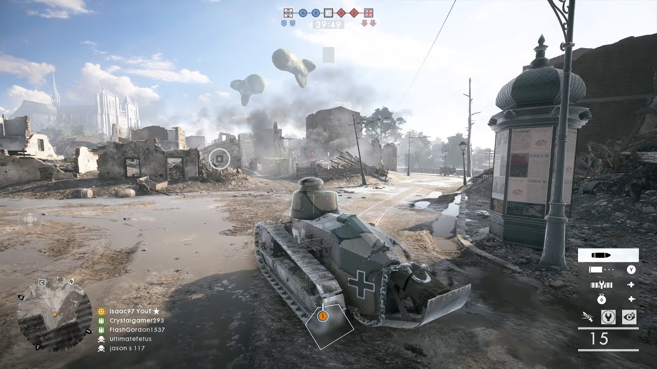 Battlefield 1: Overpowered Light Flanker tank gameplay (No Commentary)