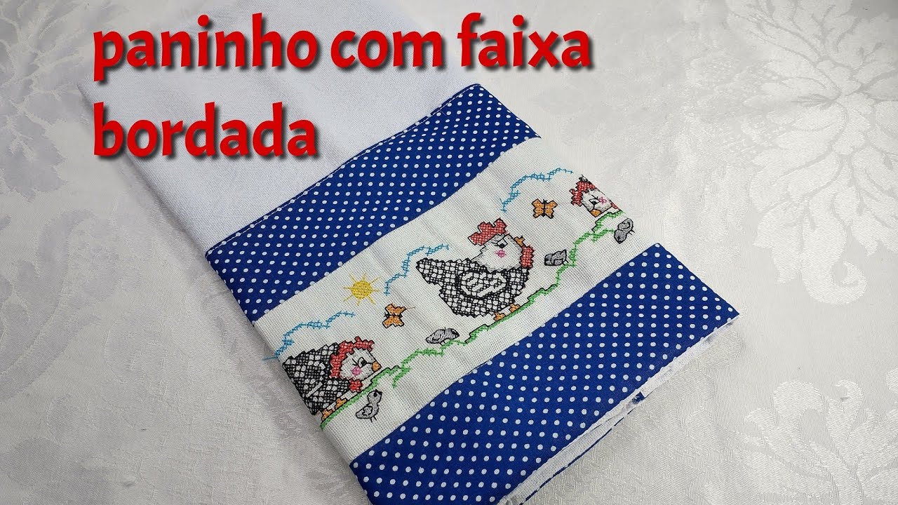 pano de prato com faixa bordada
