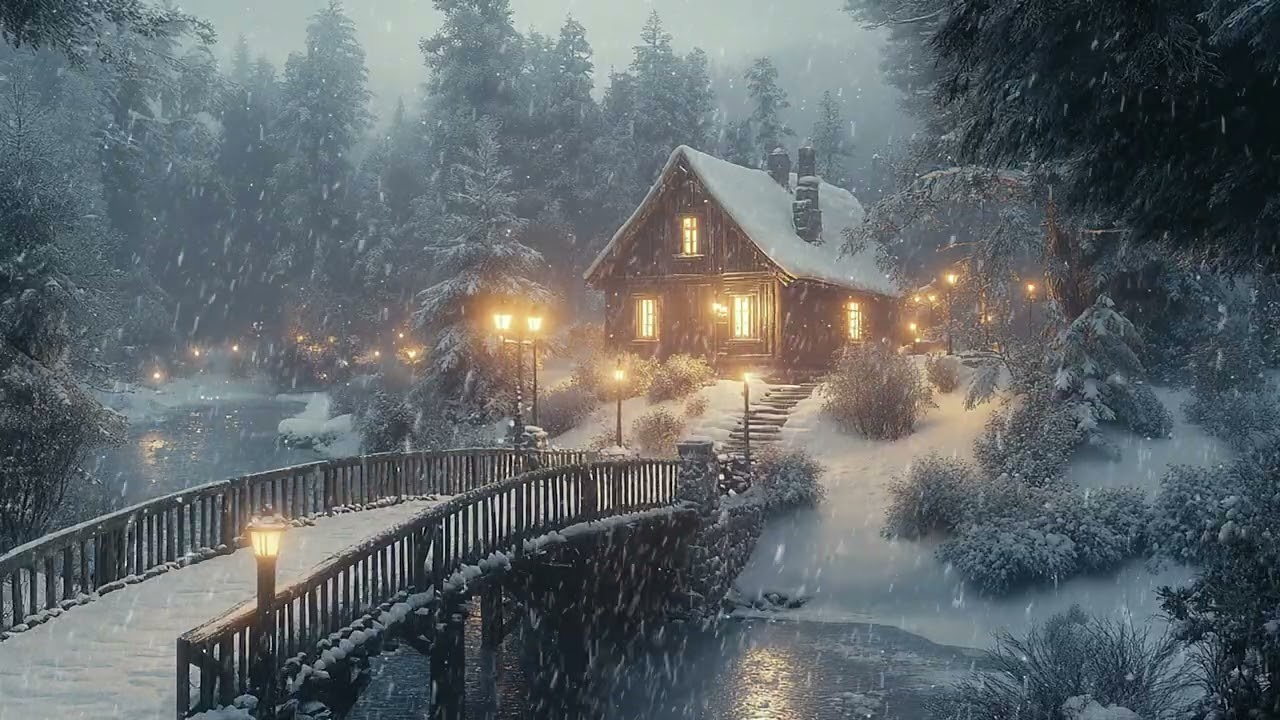 A Peaceful Snowy Morning Scene on Empty Streets with Soft Winter Light