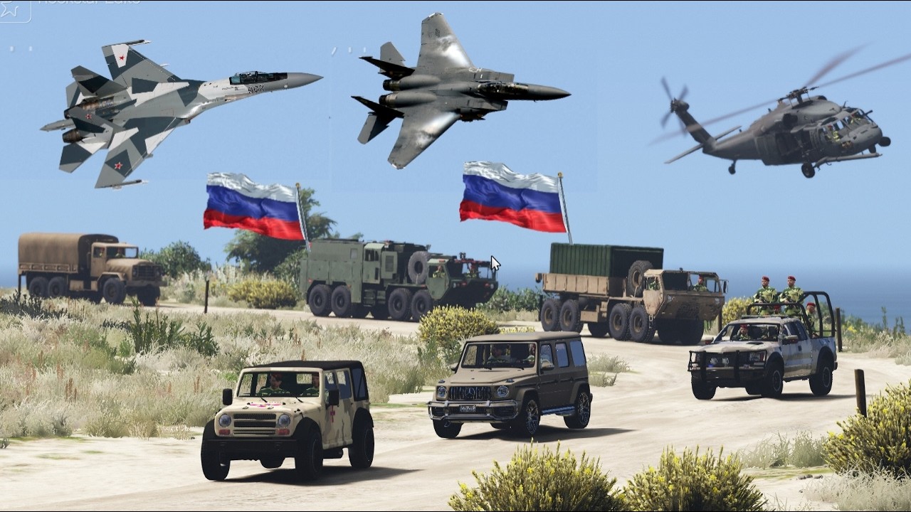 Israeli F-35 Fighter Jets & Helicopters Attack on Irani Army Weapon Supply Convoy - GTA 5 Simulation