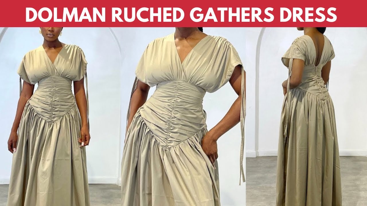How to Make a GATHERS DRESS with RUCHED BASQUE WAISTLINE and DRAWSTRING SLEEVES | Cut & Sew | Silem