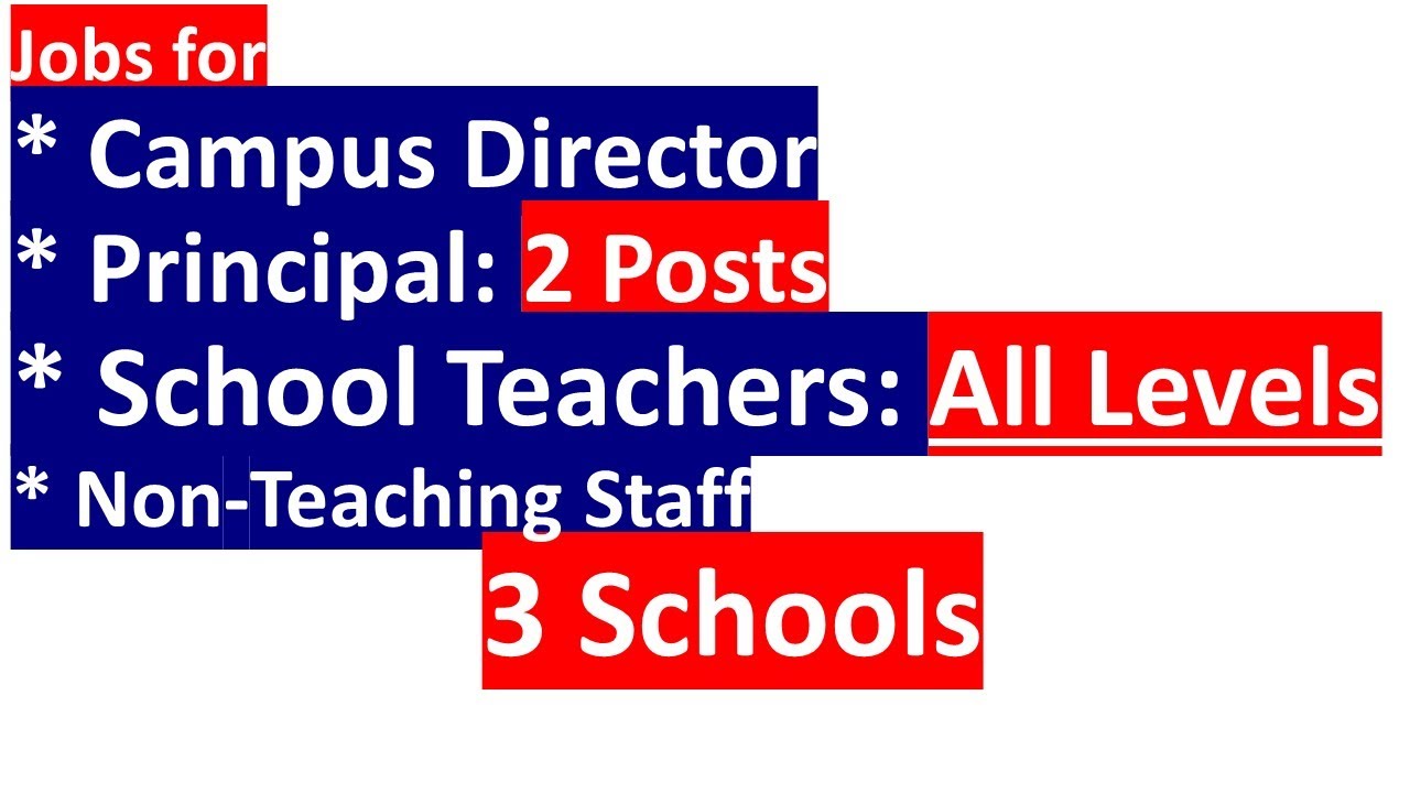 Jobs for Principal/Coordinators/TGTs/PRTs - 3 Schools (CBSE/ICSE/State)
