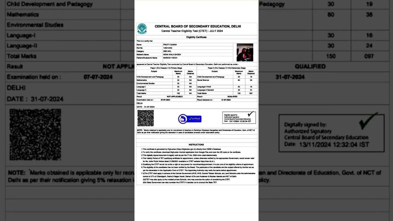 CTET Qualified marksheet 🫰ctet qualify 