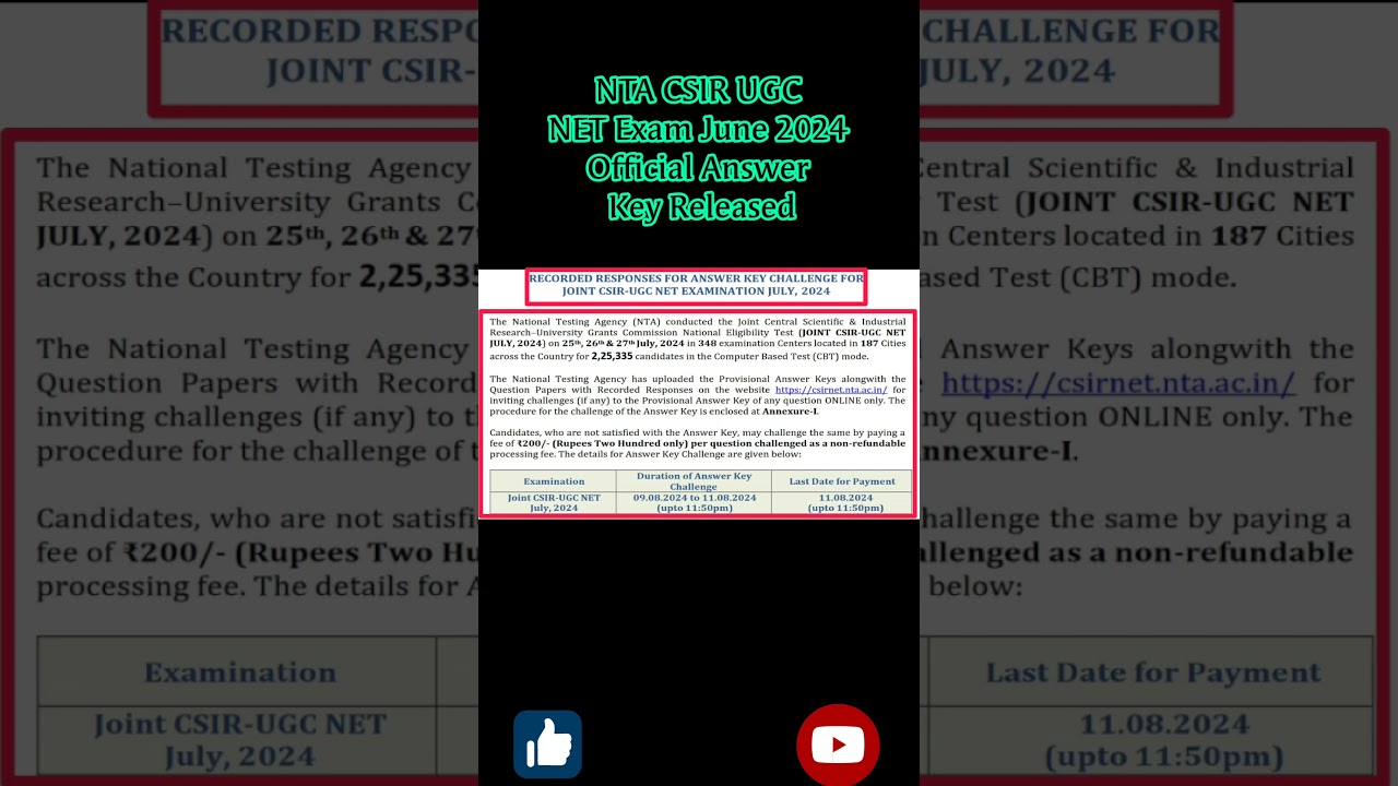 NTA CSIR UGC NET Exam June 2024 Official Answer Key Released