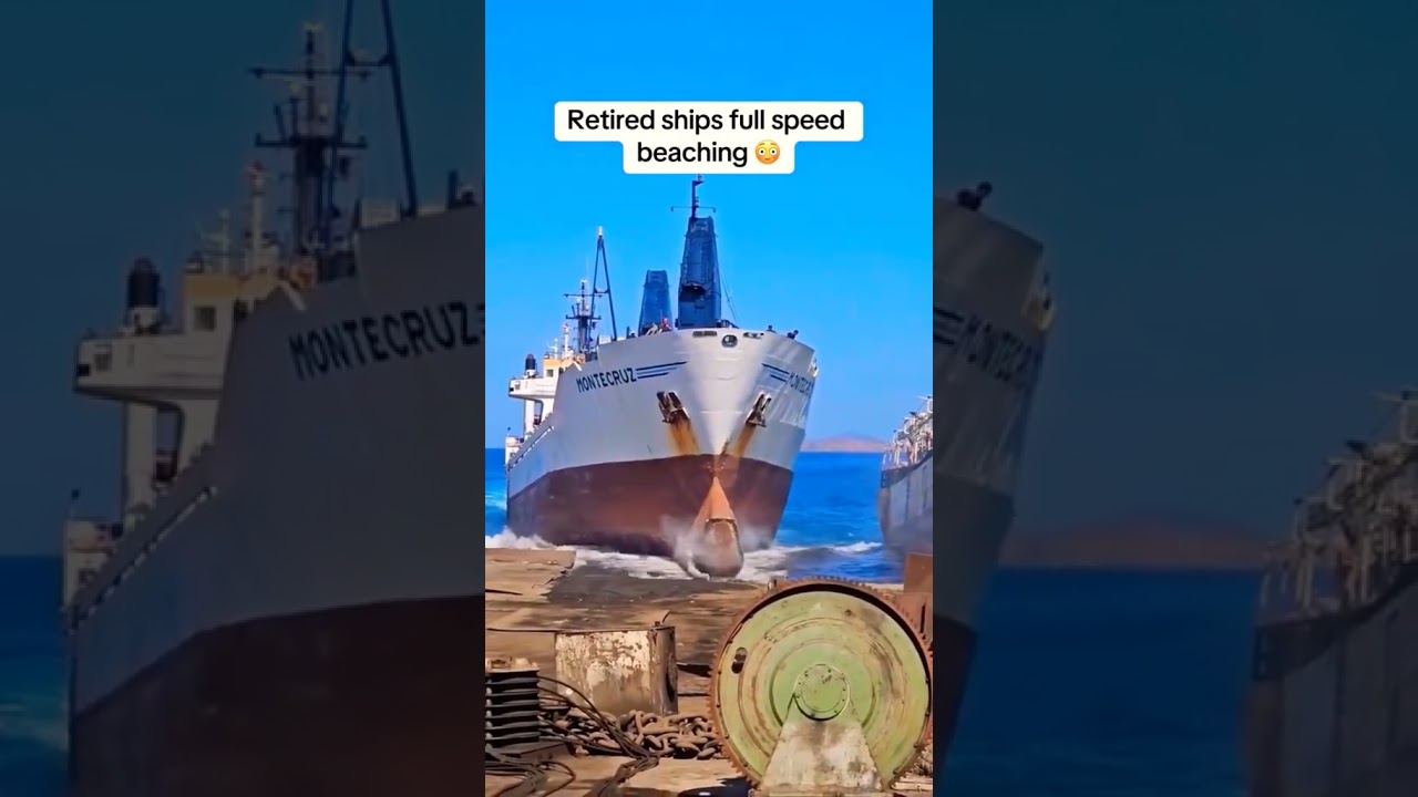 Retired ships full speed beaching 🧐 #dangerousjobs #titanicnighty #scary