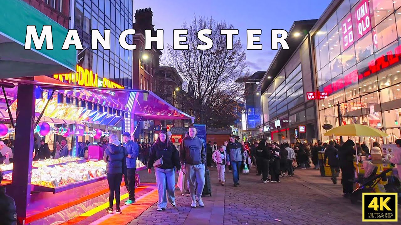 🇬🇧 Christmas Market in Manchester from Market Street to Piccadilly Gardens