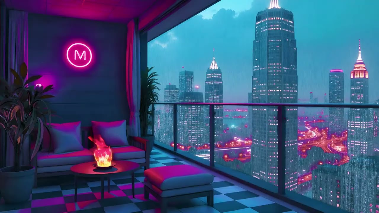 1990s Lofi City Vibes 🌂 Cozy Balcony Ambience with Rain Sounds 🎼 Timeless Lofi Chill Playlist 5