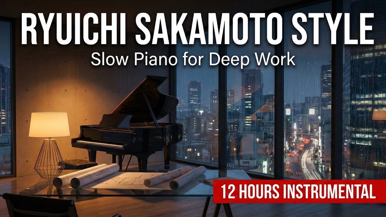 Ryuichi Sakamoto Style Slow Piano | 12 Hours Contemporary Classical Background Music for Work