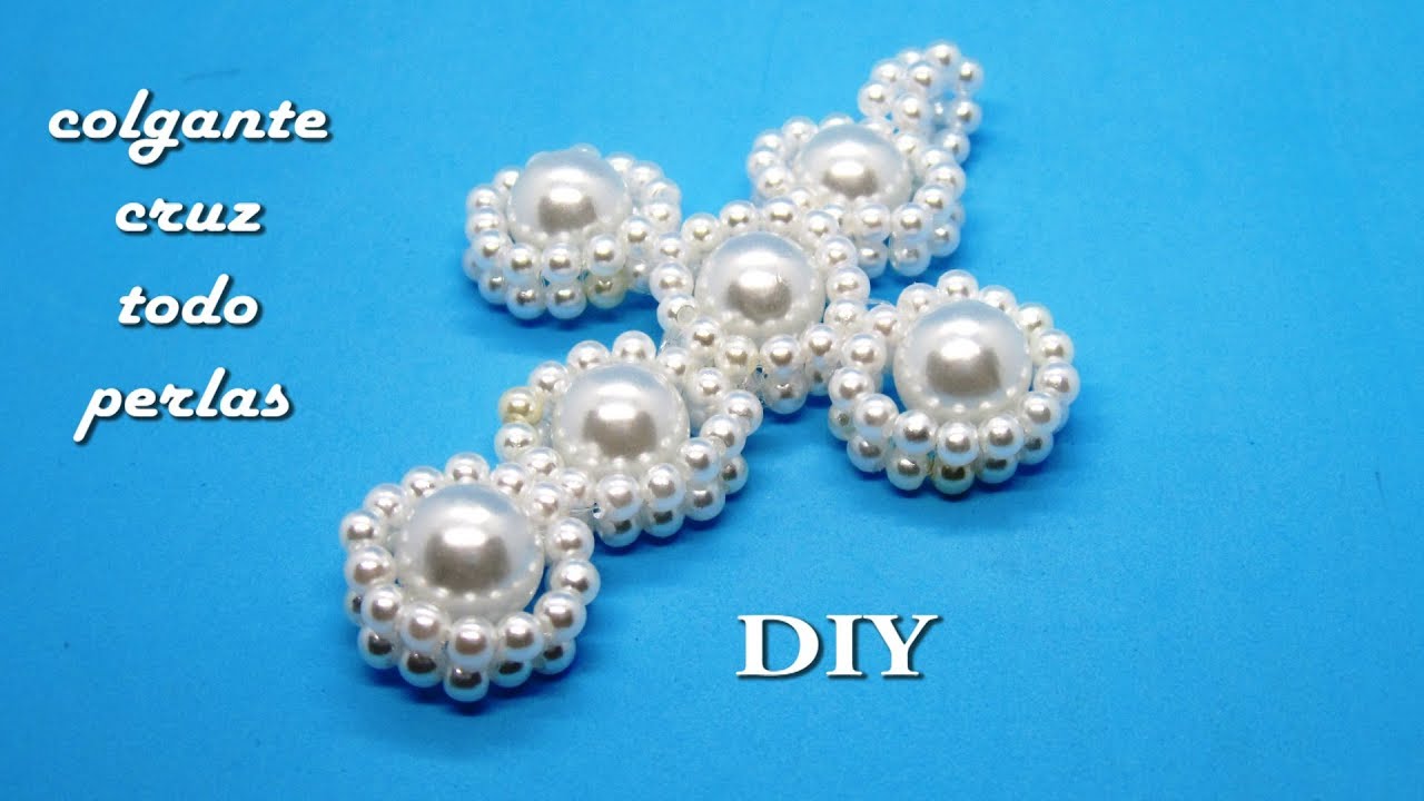 DIY - Colgante cruz todo perlas -Cross pendant all pearls قلادة الصليب جميع اللؤلؤ -