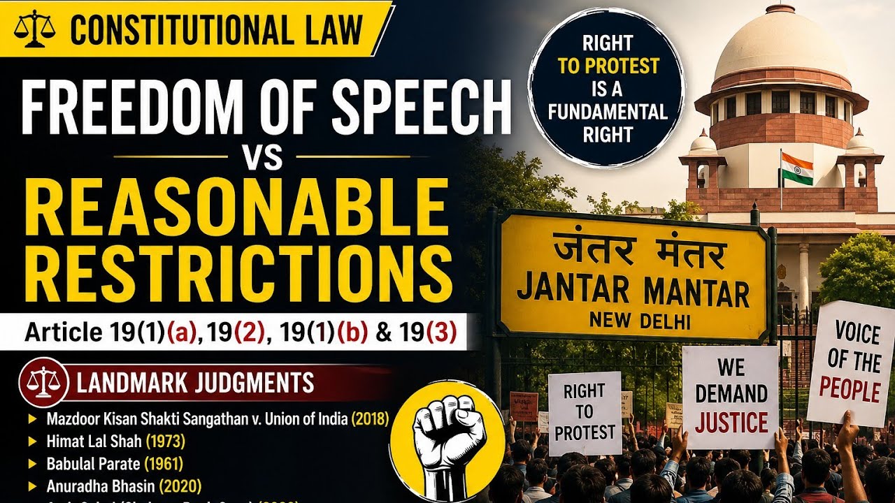 Freedom of Speech vs Reasonable Restrictions | Article 19 | Jantar Mantar Case | Constitutional Law
