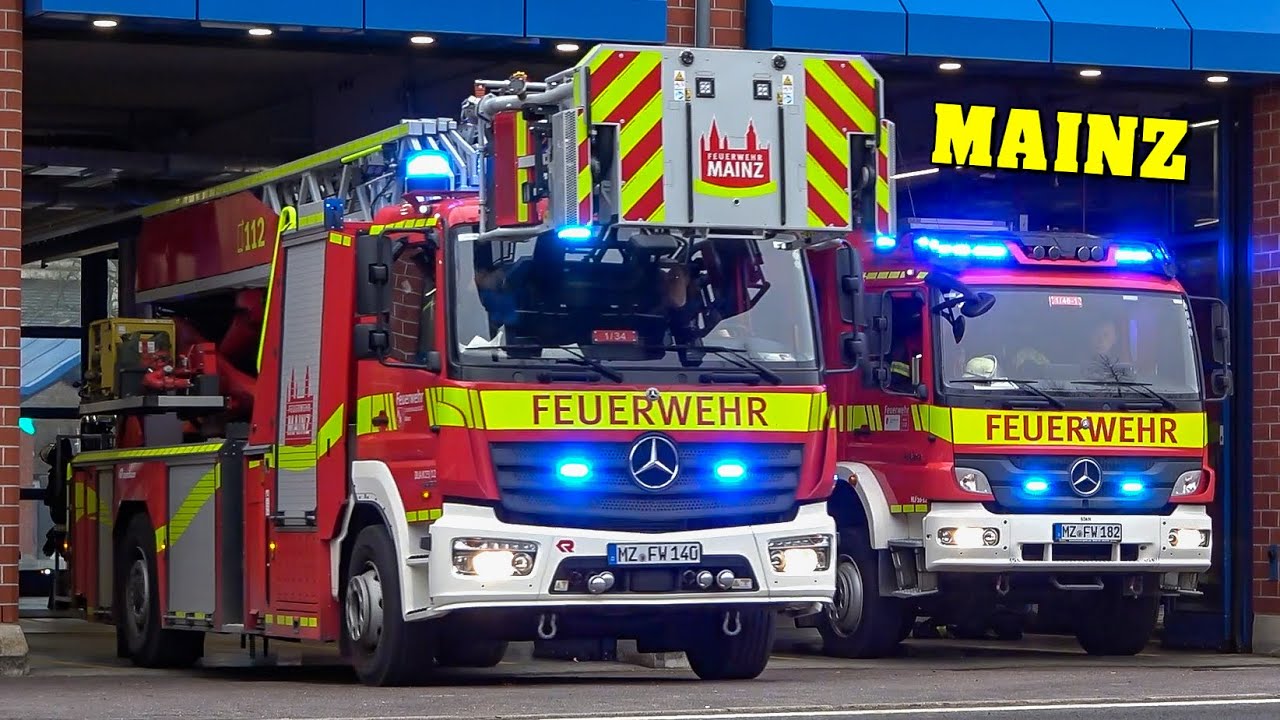 [Berufsfeuerwehr MAINZ] - Einsatzfahrten Feuerwache 1 & 2 | LÖSCHZUG & Co. + Polizei mit Blaulicht!