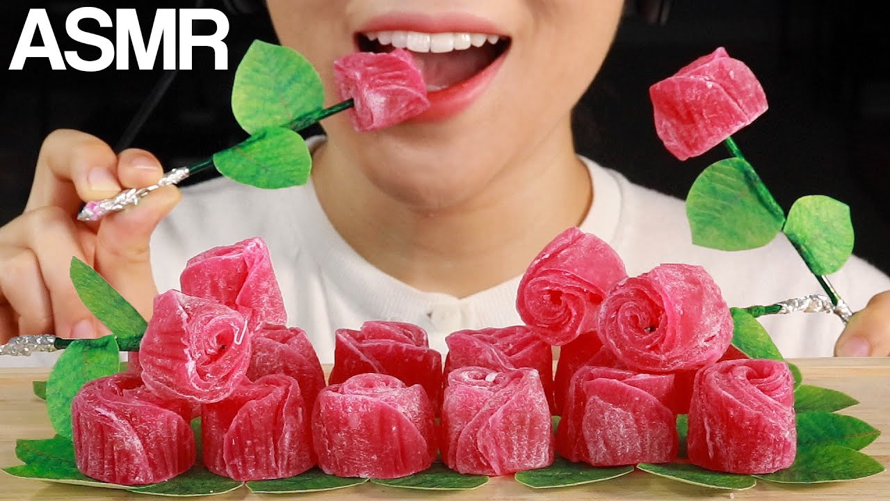 ASMR EDIBLE ROSES TURKISH DELIGHT EATING STICKY SOUNDS MUKBANG