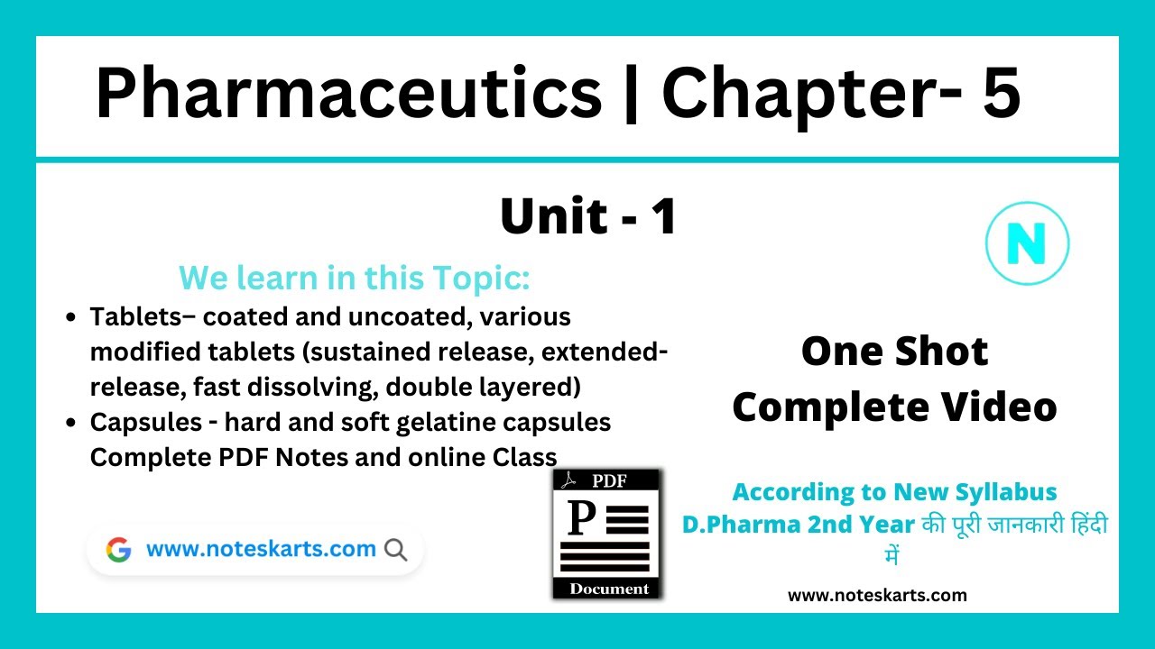 Chapter 5 | Tablet, Capsule complete lecture notes | D.Pharma 1st year syllabus ER20 | Pharmaceutics
