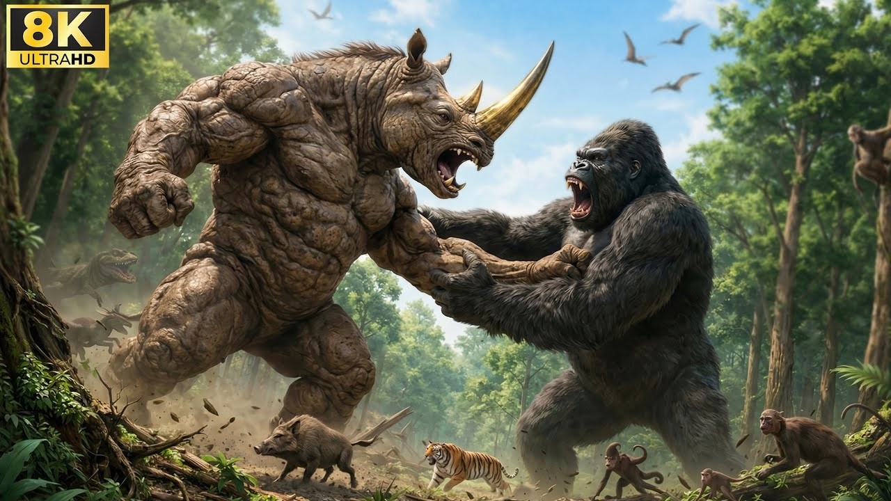 King Kong vs Golden Horned Rhino Man | Skull Island in Total Destruction!