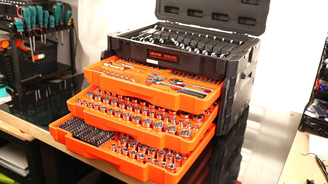 VEVOR Mechanics Tool Set and Socket Set, 450 Pcs, 1/4, 3/8 and 1/2 inch Drive Deep and Standard