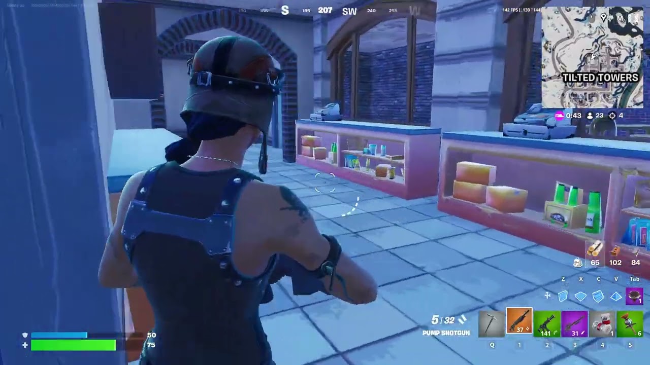 Sweat dominates Tilted Towers with a Gold Pump in OG Fortnite.