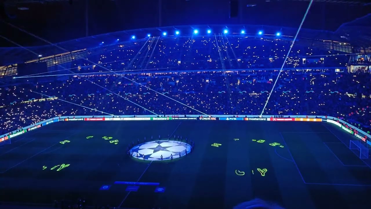 Manchester City v RB Leipzig, pre-match light show.