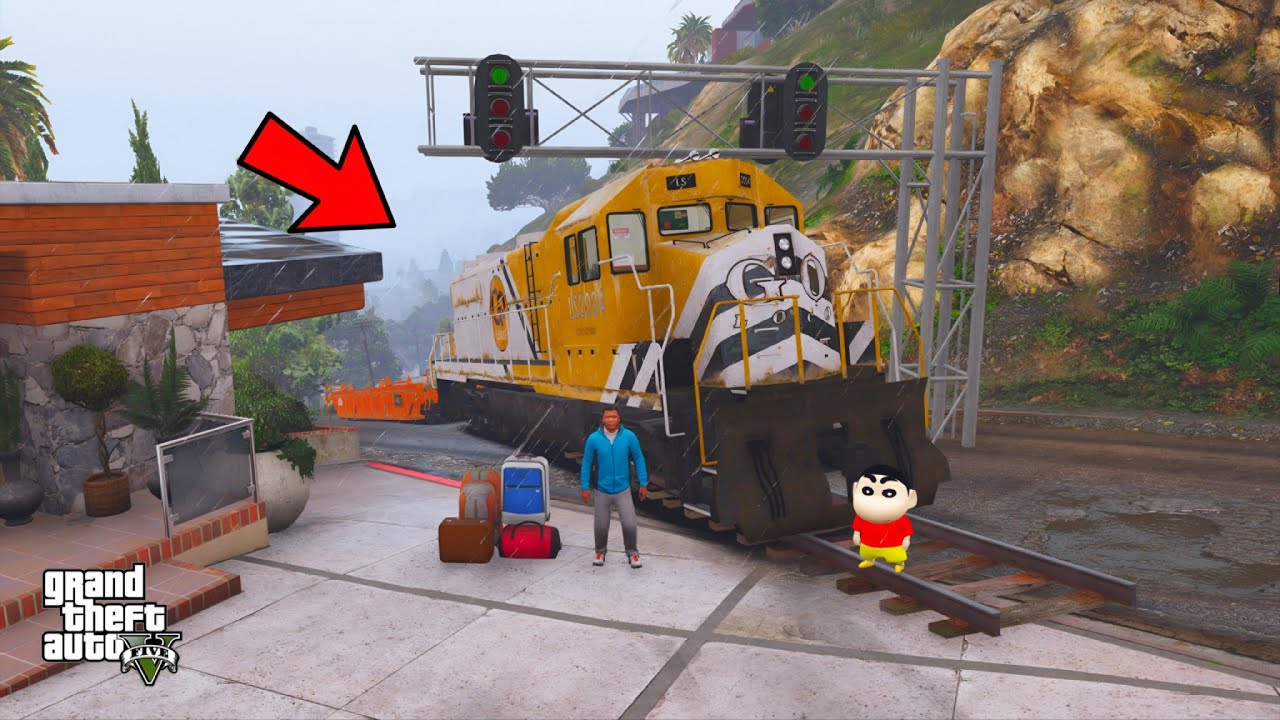 Franklin And Shinchan Going To Train Journey or Fun in Waterfall IN GTA V