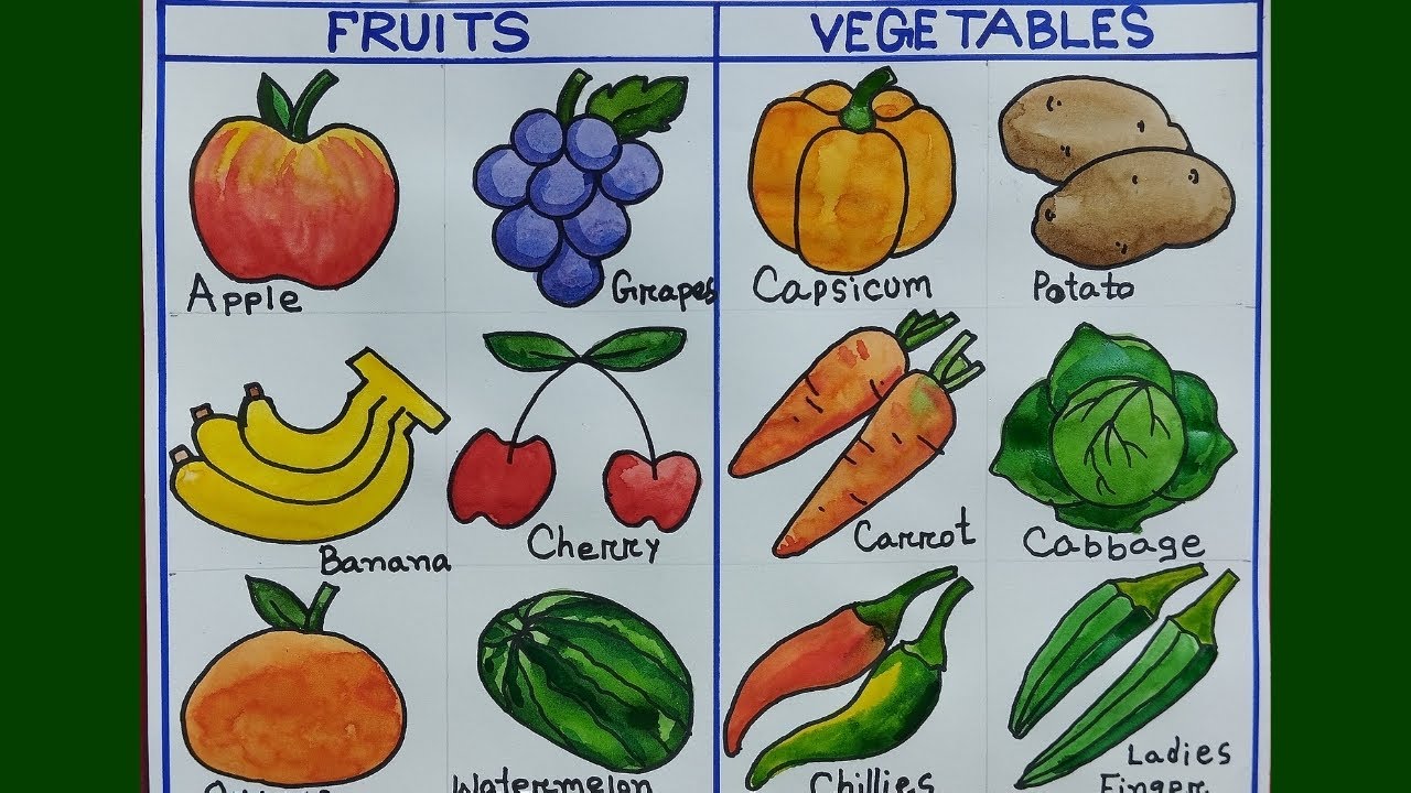 easy fruits and vegetables drawing
