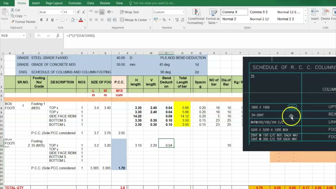 RCC Footing - Practically an easy way quantity take off with using AutoCAD and excel tutorial