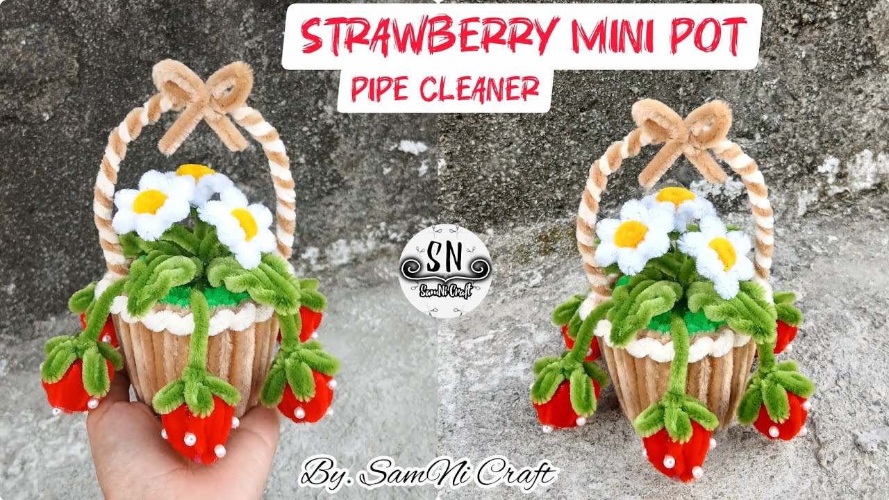 How to Make a Strawberry Basket with Pipe Cleaner | Mini Pot Pohon Strawberry