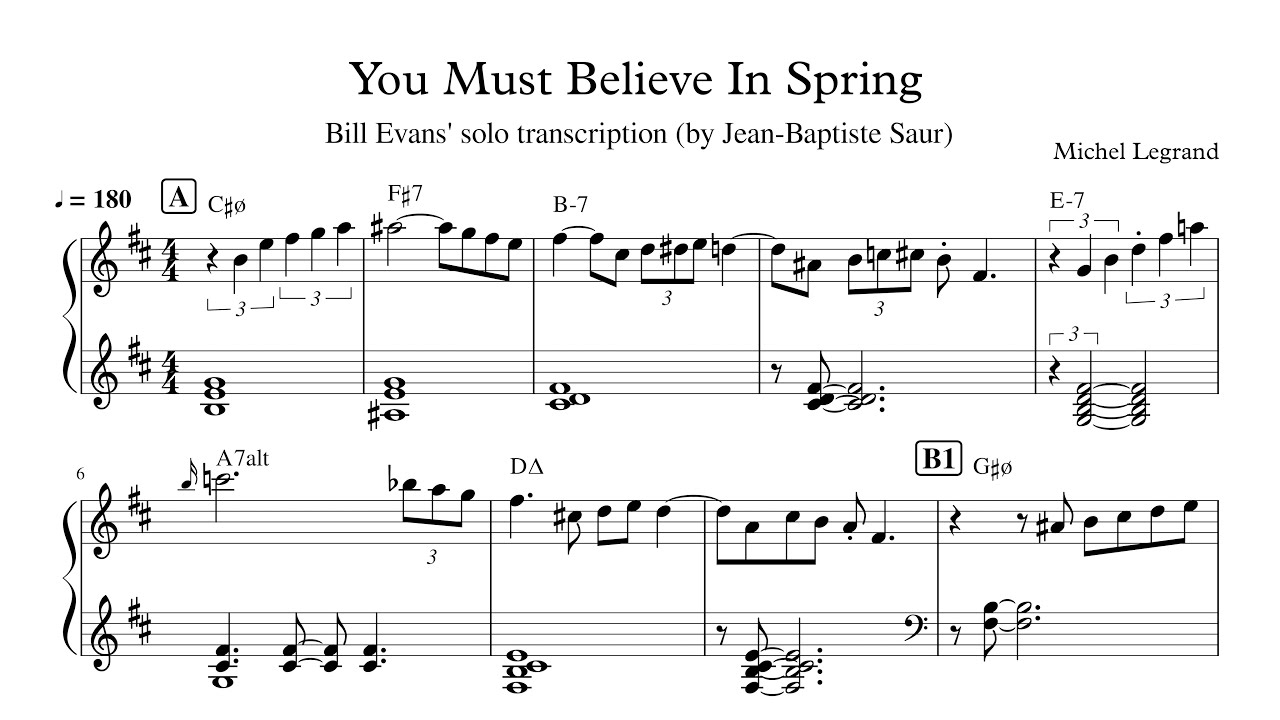 You Must Believe in Spring - Bill Evans' solo transcription